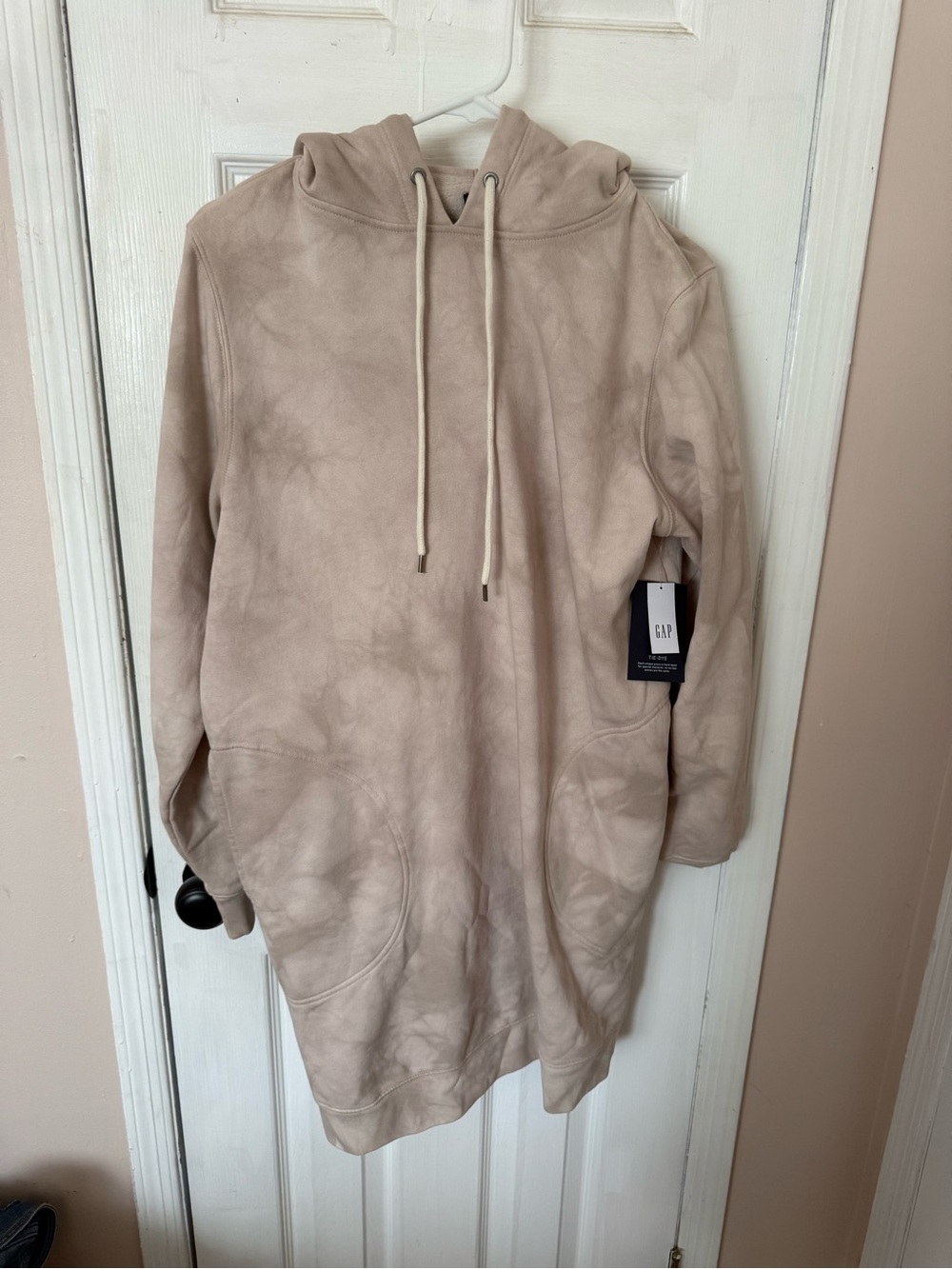 NWT GAP Women's Hooded Longline Sweatshirt Dress in Taupe tan brown beige medium